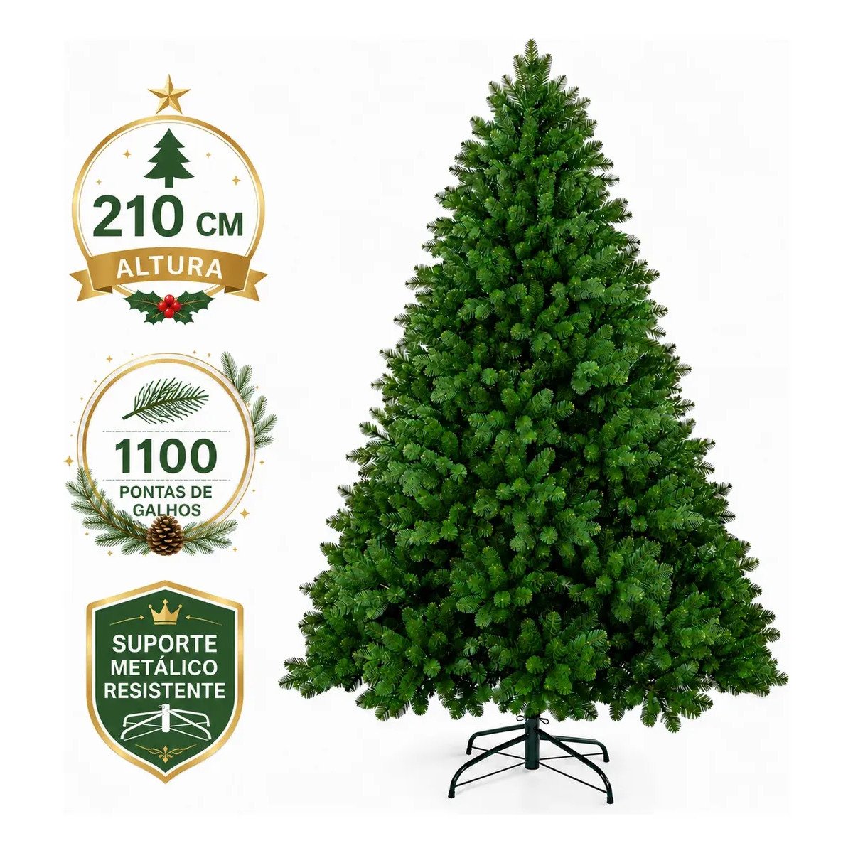 Árvore De Natal 2,10m Verde Tradicional 1100 Galhos Pinheiro