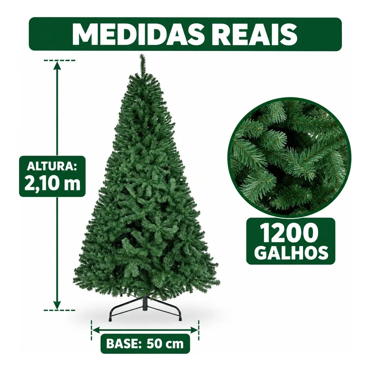 Árvore De Natal Pinheiro Canadense 2,10m 1200 Galhos Verde - Image 2