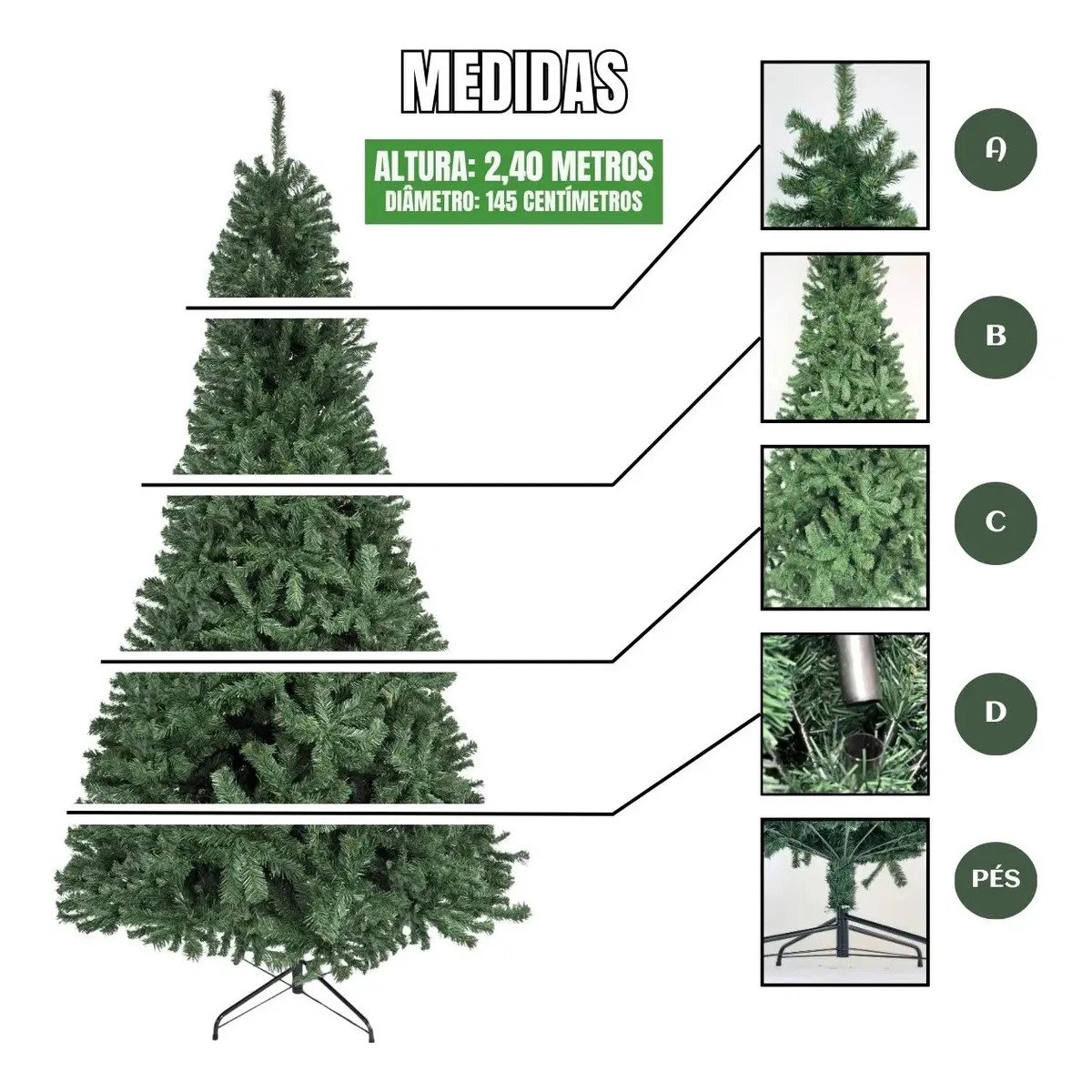 Árvore De Natal Pinheiro Canadense Luxo 2,40m 1500 Galhos Tradicional Verde Imperial Premium Grande Cheia - Image 2
