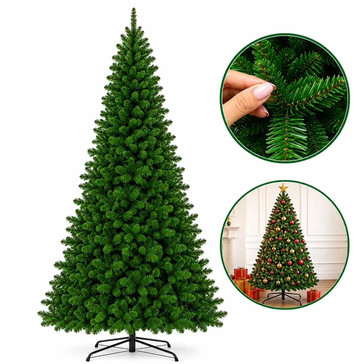 Árvore de Natal Pinheiro Luxo 1,80m 950 Galhos Base de Metal Reforçada Fácil de Montar